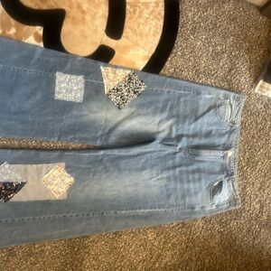 White Birch Light Blue Patchwork Straight Leg Jeans